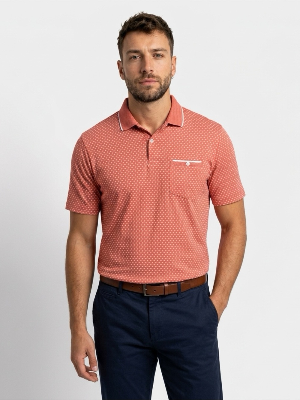 Red Micro-Pattern Polo